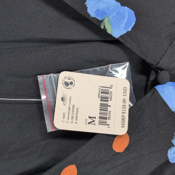 Free People Black Dress with Blue Floral and Orange Dot Accents - Picture 4 of 5